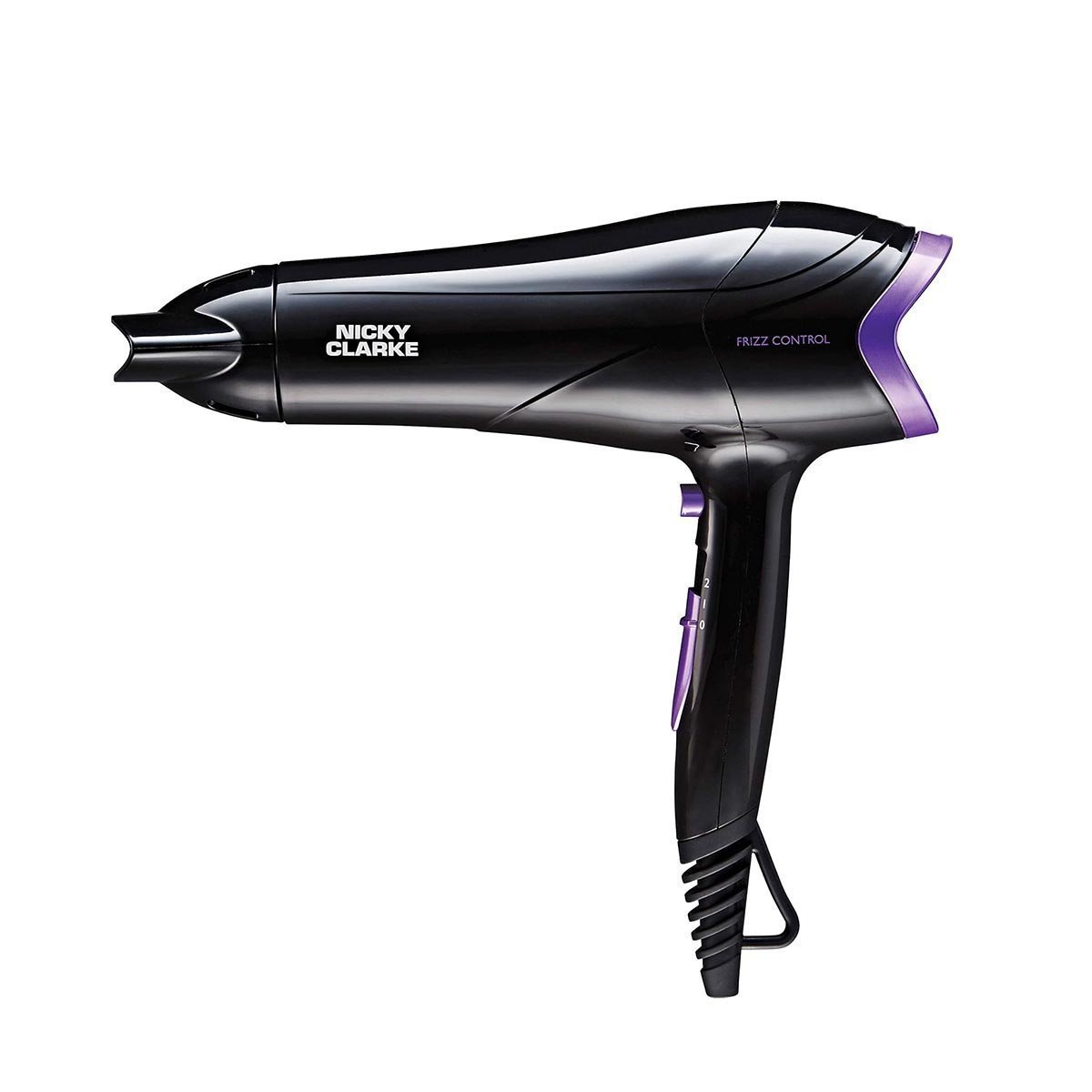 Nicky Clarke 2200W Lightweight Frizz Control Fast Dry DC Ionic Hair Dryer, 2 Heat & Speed Settings, Cool Shot, 2m Salon Length Cable with Hanging Loop - NHD177, Black 7 Purple